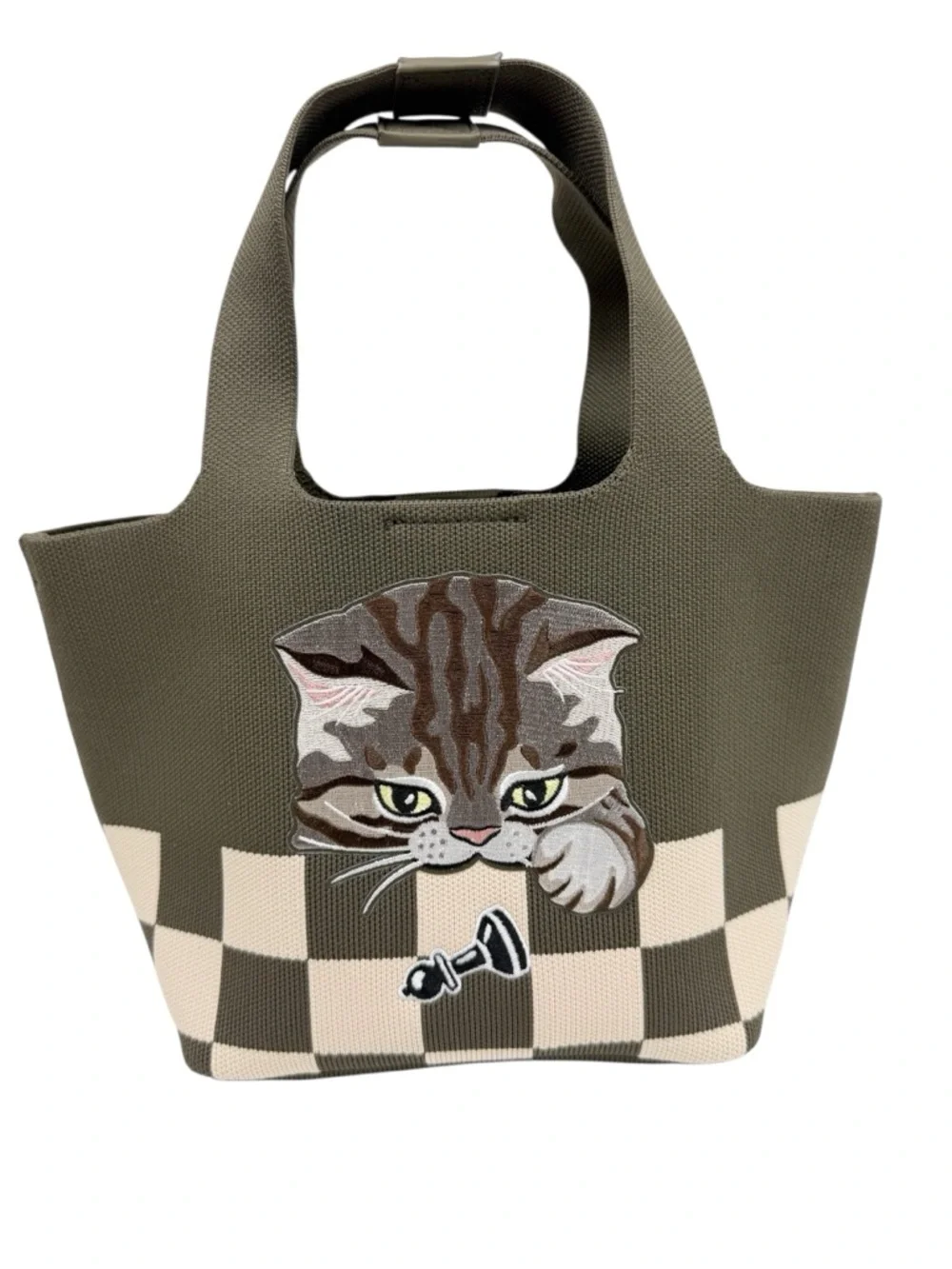 NEW Vivaia The Mini Tote Anita Army Green Checker Board Cat Crossbody Bag